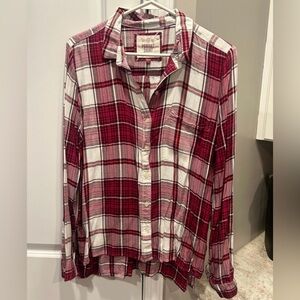 Women's Red Plaid Button-Up Shirt